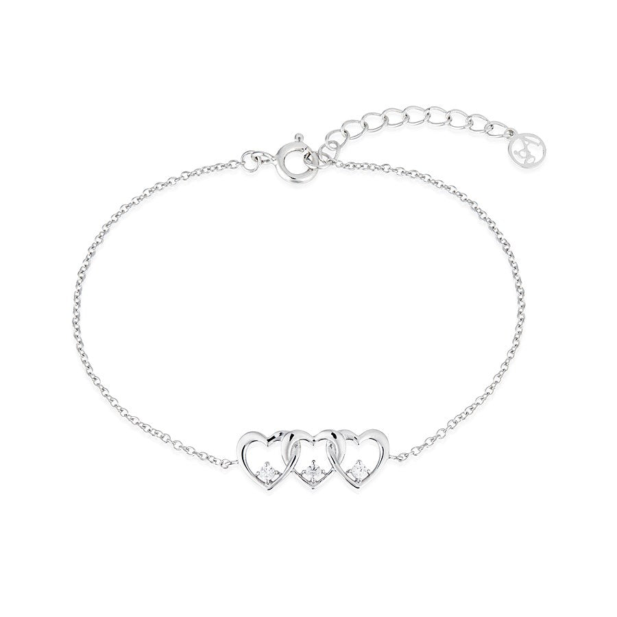 Argento Silver Row of Hearts Bracelet