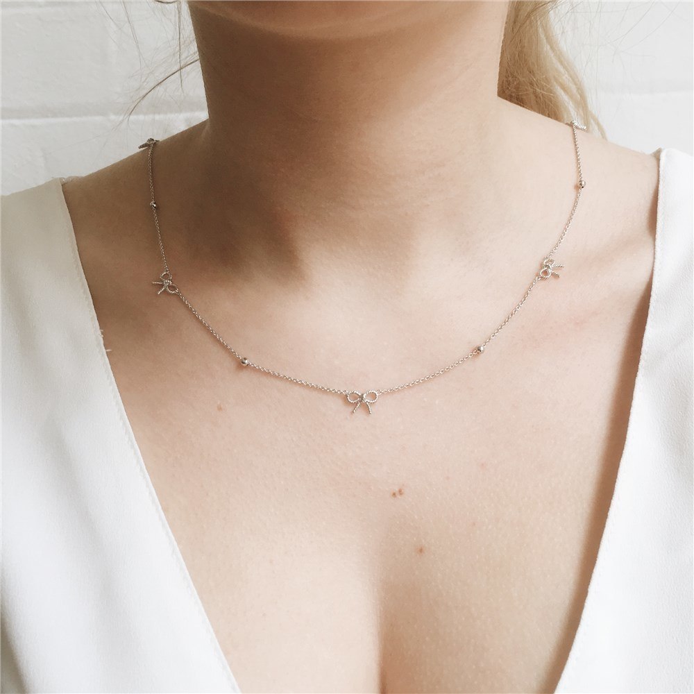 Olivia Burton Vintage Bow and Ball Silver Necklace