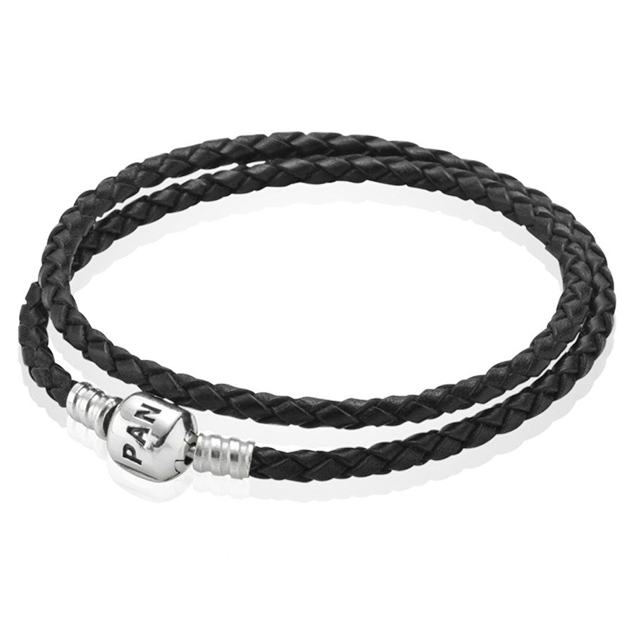 Pandora Black Double Woven Leather Bracelet