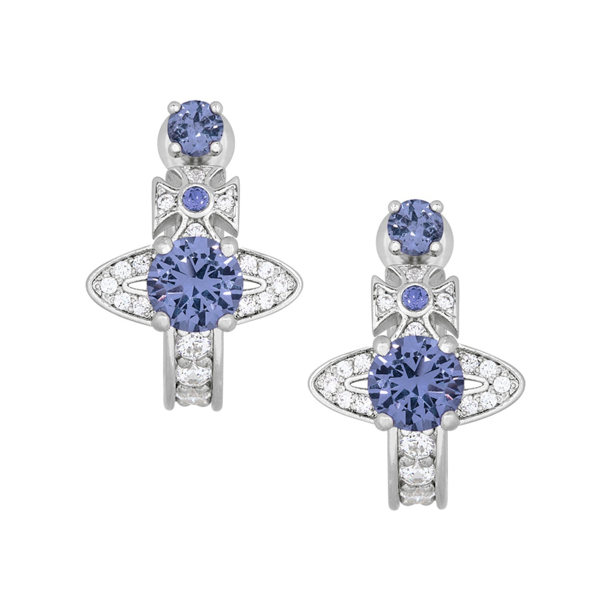 Vivienne Westwood Silver Lavender CZ Maitena Hoop Earrings