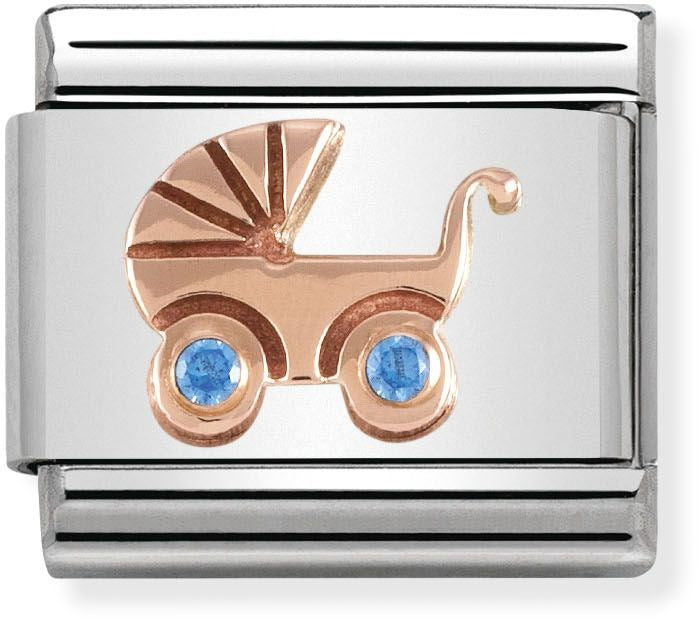 Nomination Rose Gold Blue Baby Pram Charm