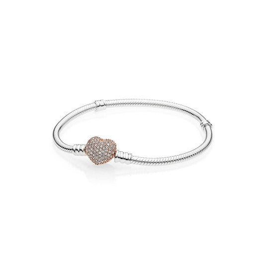 Pandora Moments Rose Gold Pavé Heart Clasp Bracelet