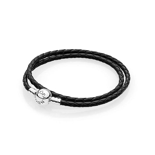 Pandora Black Braided Double-Leather Charm Bracelet