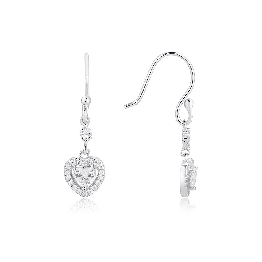 Argento Silver Crystal Heart Drop Earrings