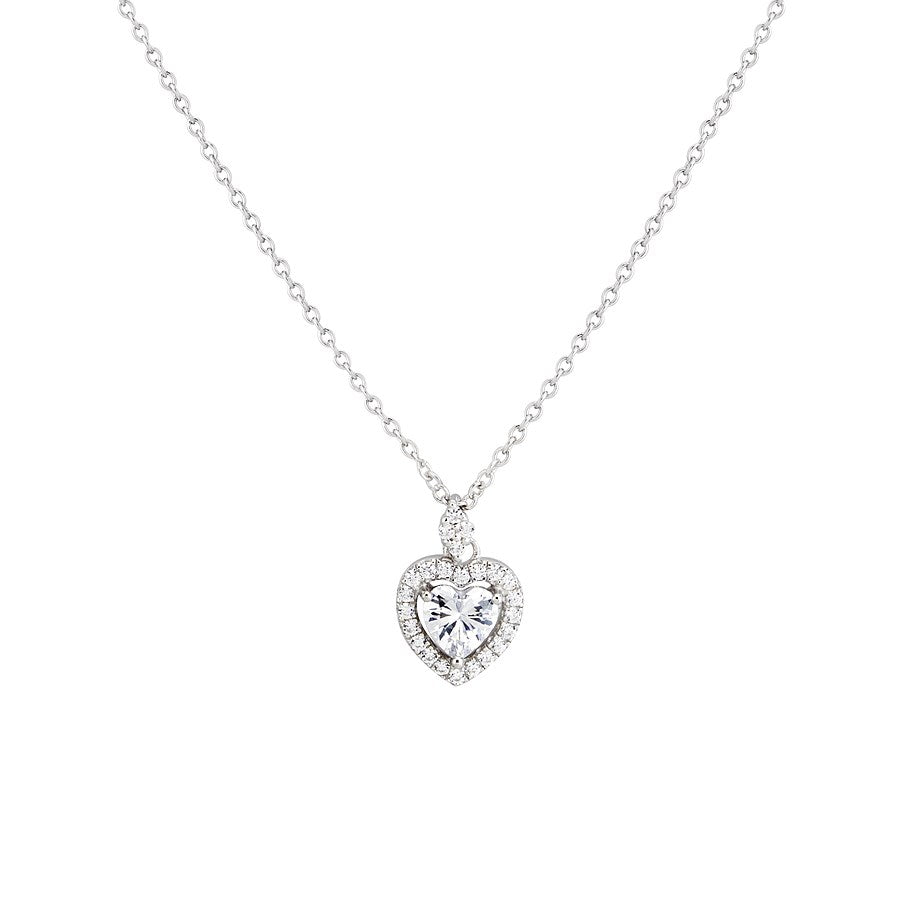 Argento Silver Cubic Zirconia Heart Solitaire Necklace