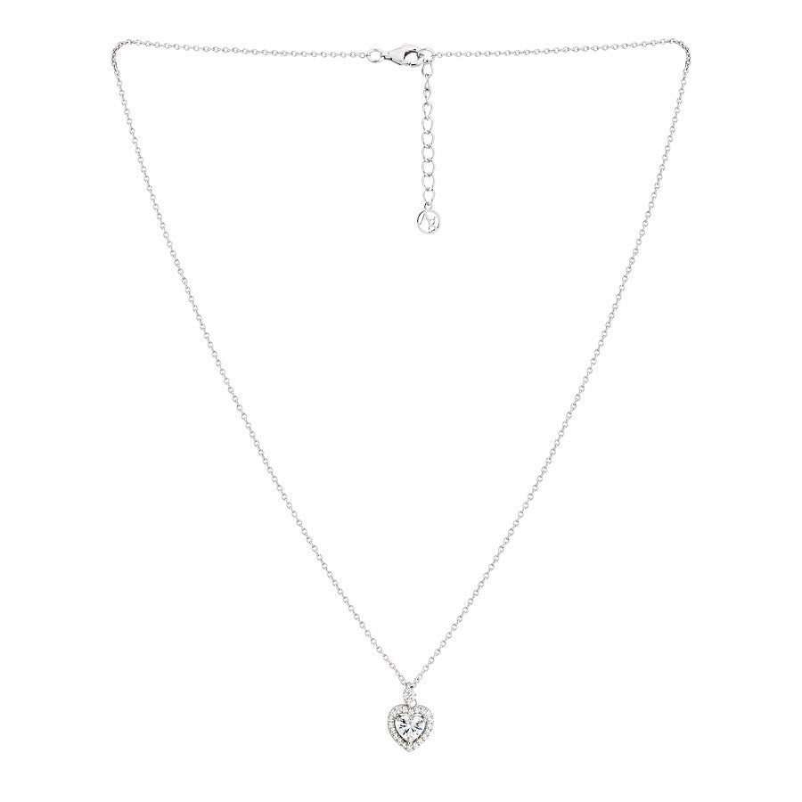 Argento Silver Cubic Zirconia Heart Solitaire Necklace