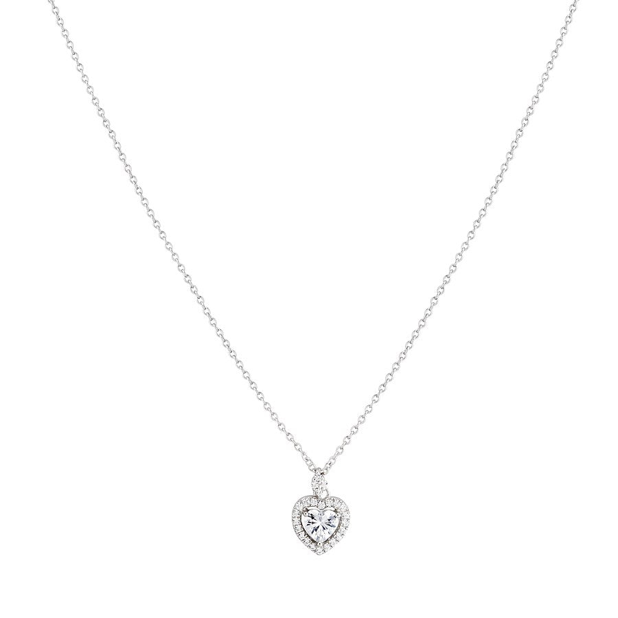 Argento Silver Cubic Zirconia Heart Solitaire Necklace