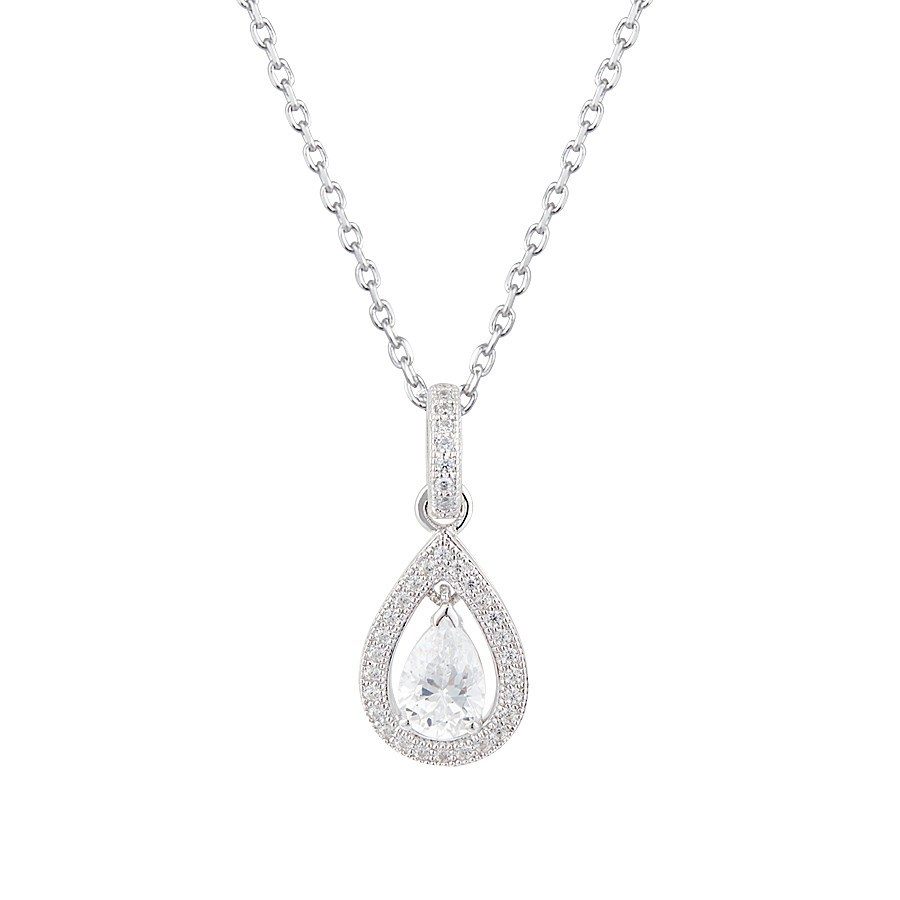 Argento Silver CZ Teardrop Necklace