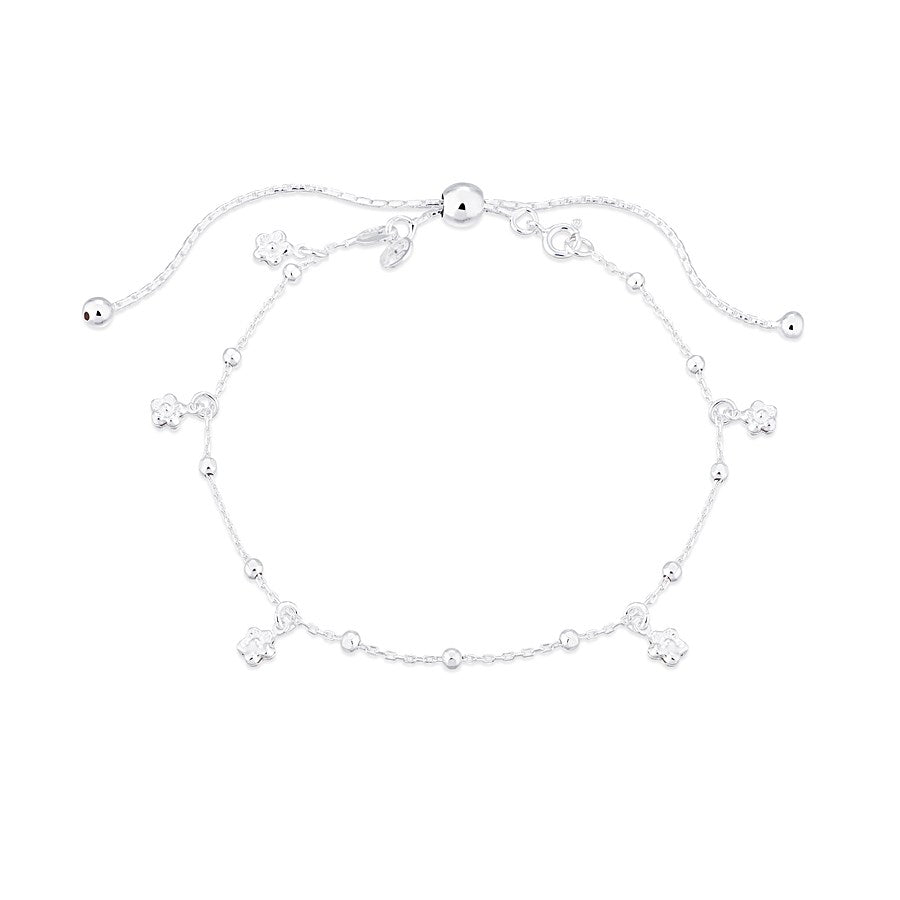 Argento Recycled Silver Drop Flower Anklet 