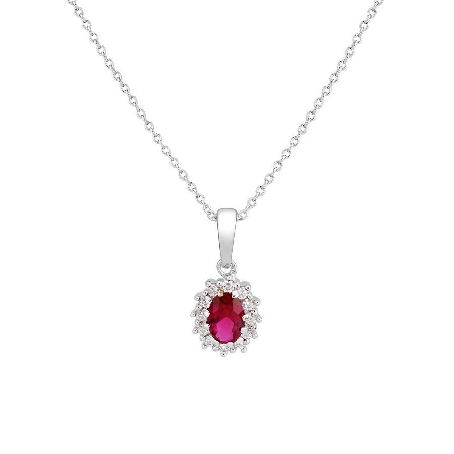 Argento Silver Ruby Halo Crystal Necklace