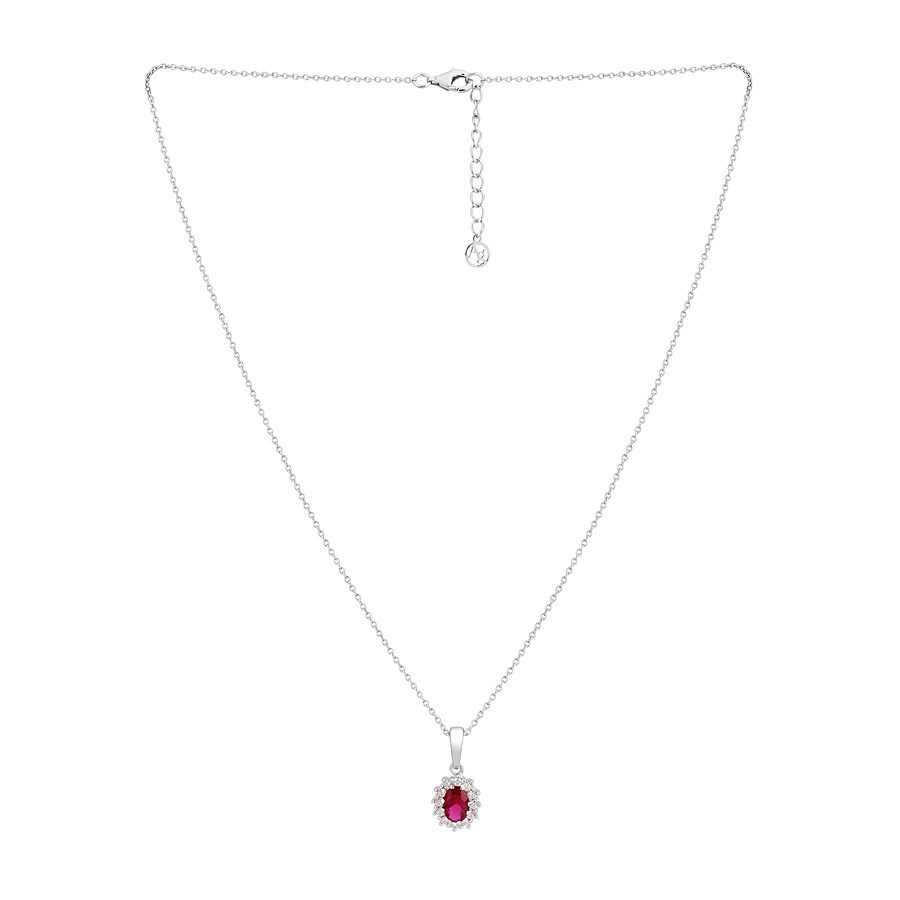 Argento Silver Ruby Halo Crystal Necklace