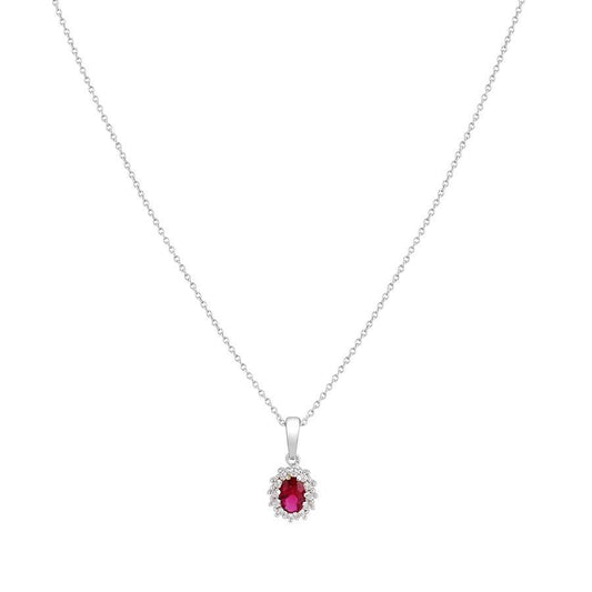Argento Silver Ruby Halo Crystal Necklace