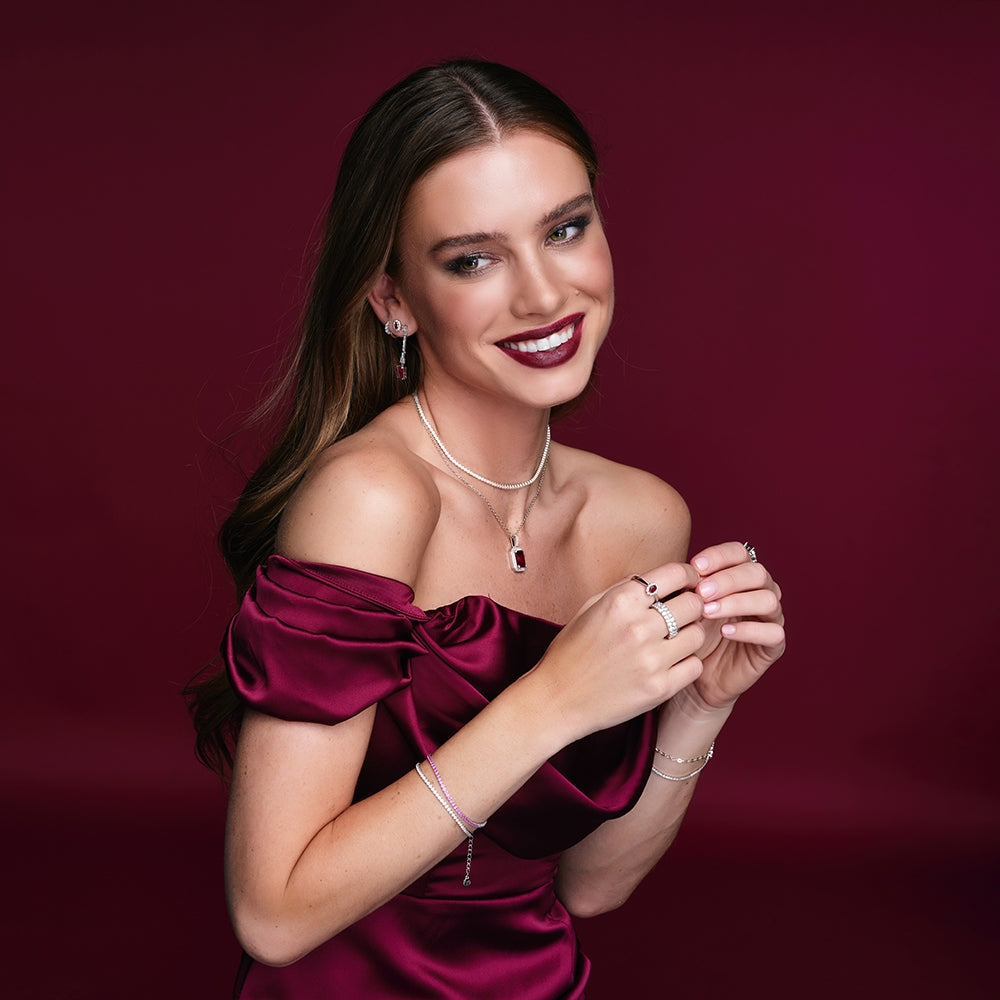 Argento Silver Ruby Halo Crystal Ring