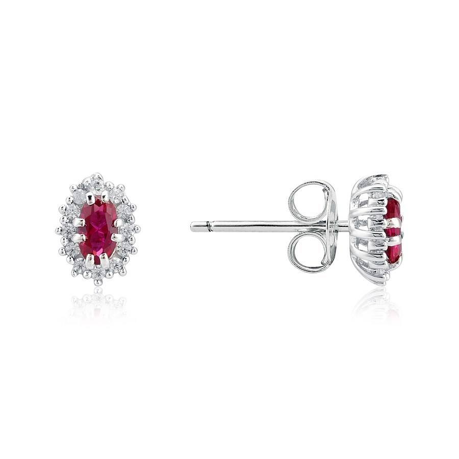 Argento Silver Ruby Halo Crystal Stud Earrings