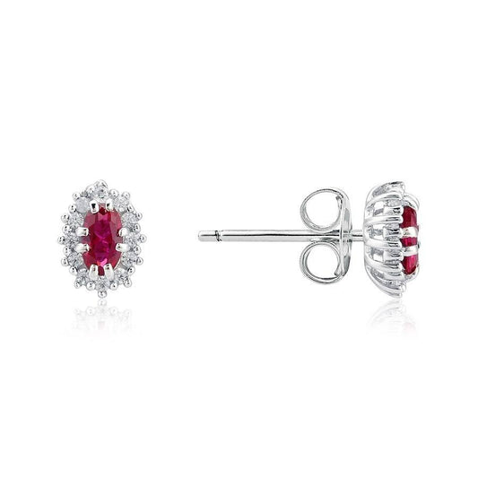 Argento Silver Ruby Halo Crystal Stud Earrings