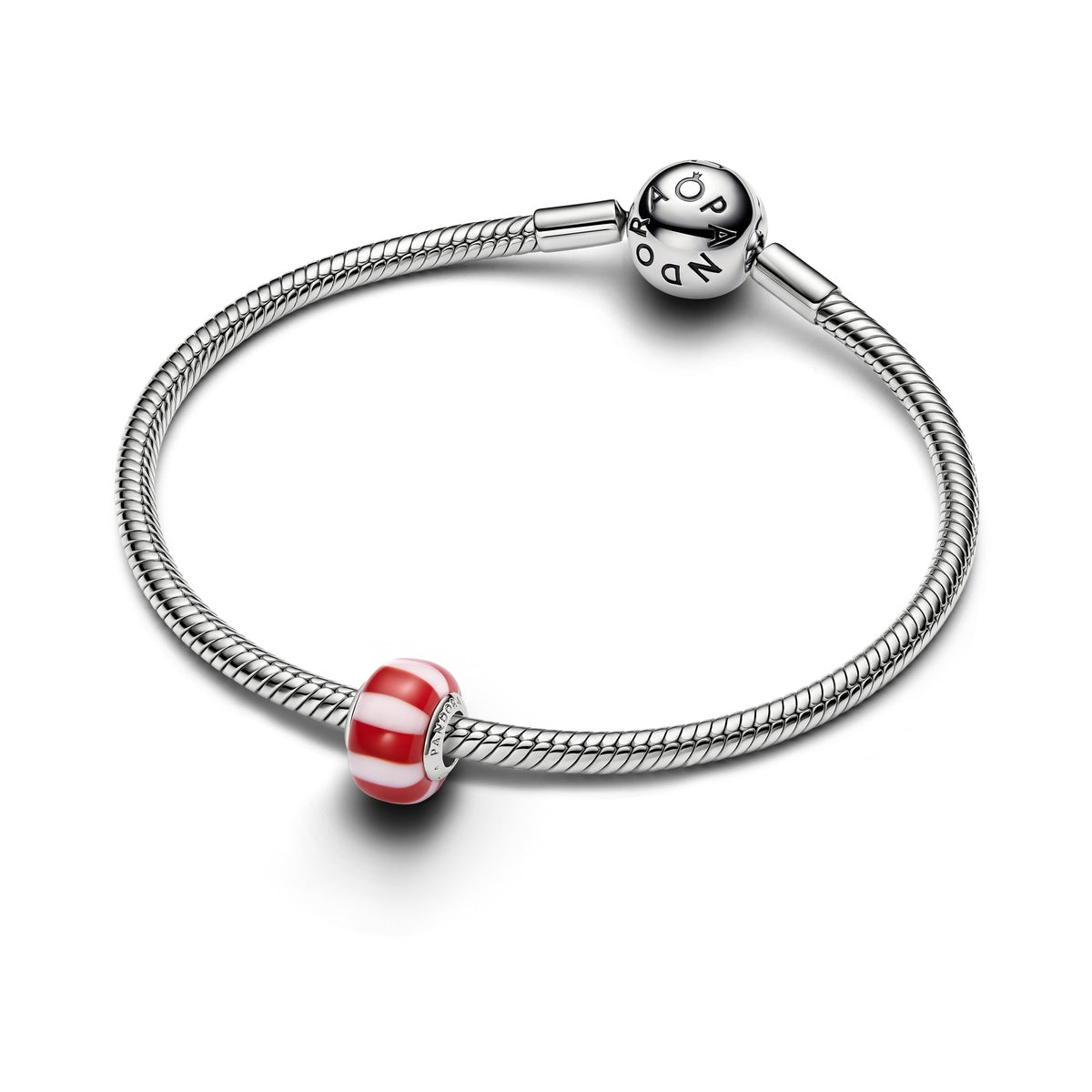 Pandora Silver Red Peppermint Murano Glass Charm