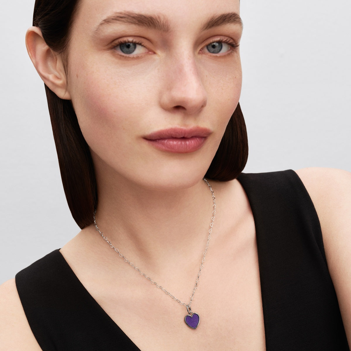 Pandora Silver Purple Heart Dangle Charm
