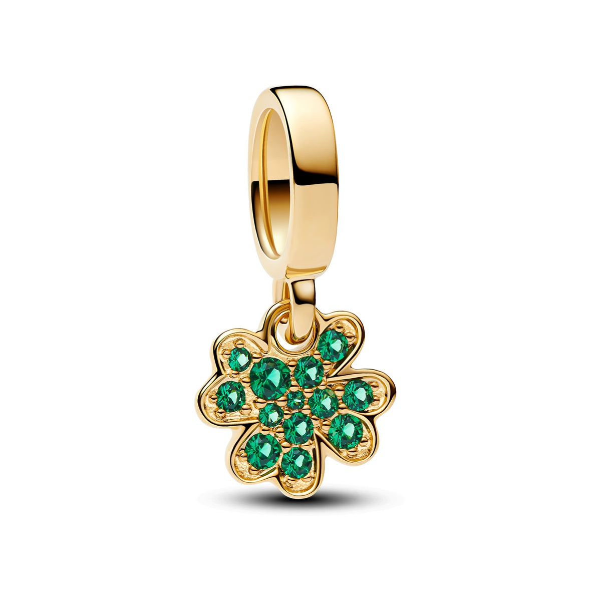 Pandora Gold Green Pavé Clover Dangle Charm