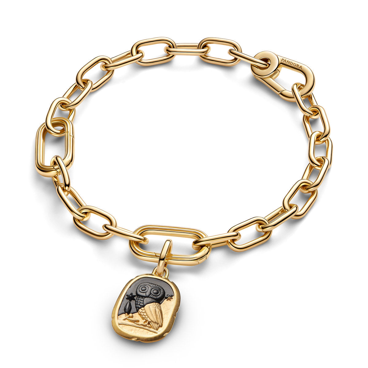 Pandora Gold Black Crystal Owl Medallion Charm