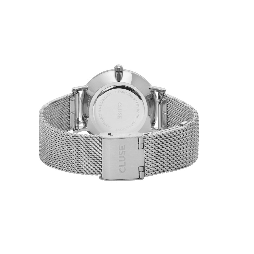 CLUSE Minuit Heart Silver Mesh Watch and Bracelet Gift Box