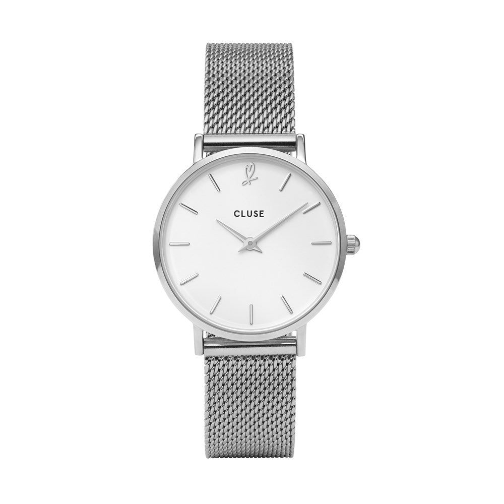 CLUSE Minuit Heart Silver Mesh Watch and Bracelet Gift Box