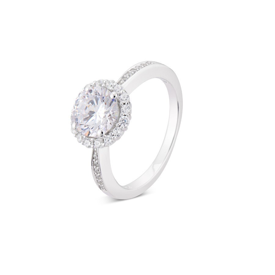 Argento Silver Oval Crystal Halo Ring