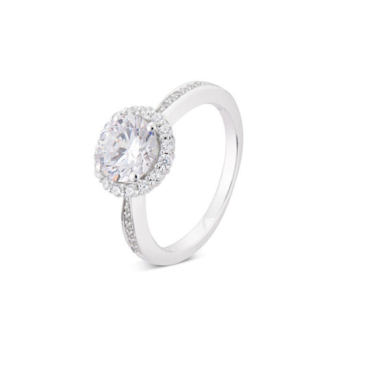 Argento Silver Oval Crystal Halo Ring