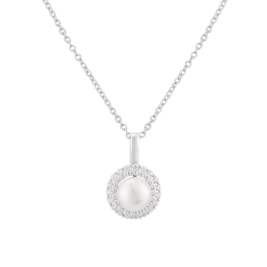 Argento Silver Crystal Pearl Halo Necklace