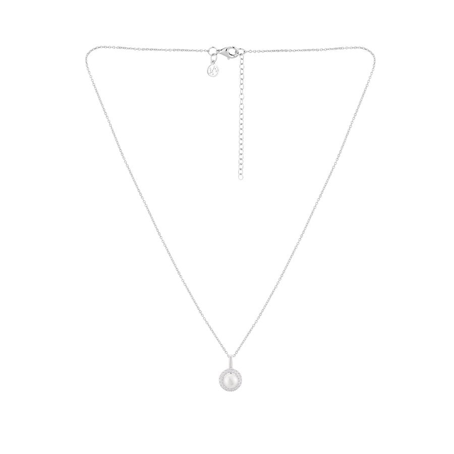 Argento Silver Crystal Pearl Halo Necklace