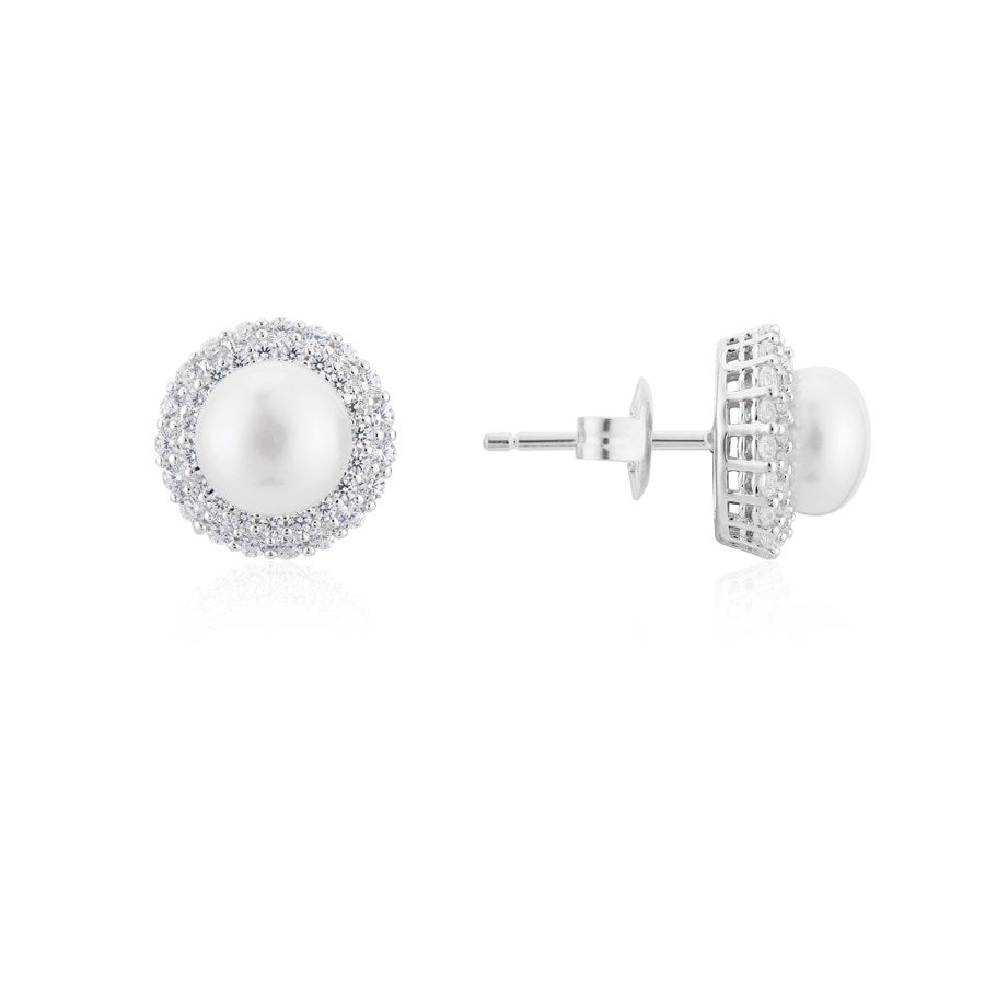 Argento Silver Crystal Pearl Halo Earrings