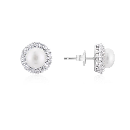 Argento Silver Crystal Pearl Halo Earrings