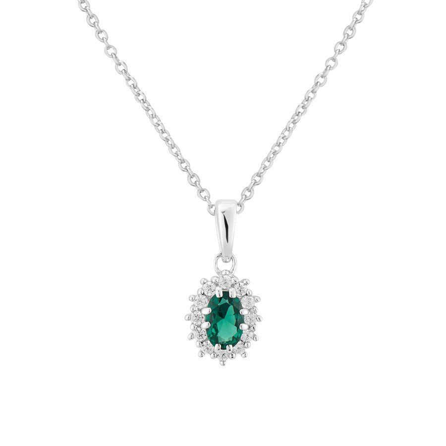Argento Silver Emerald Oval Halo Necklace