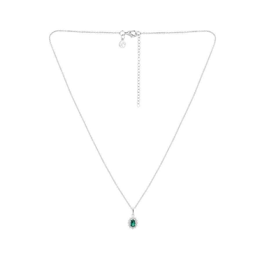 Argento Silver Emerald Oval Halo Necklace