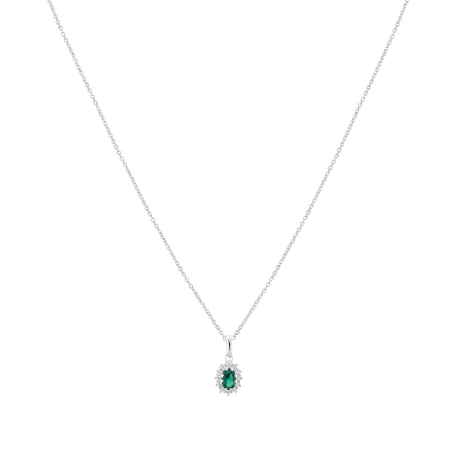 Argento Silver Emerald Oval Halo Necklace