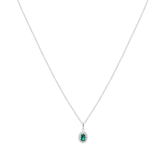 Argento Silver Emerald Oval Halo Necklace