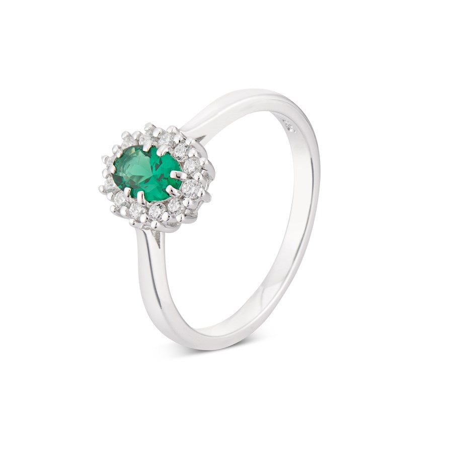Argento Silver Emerald Oval Halo Ring
