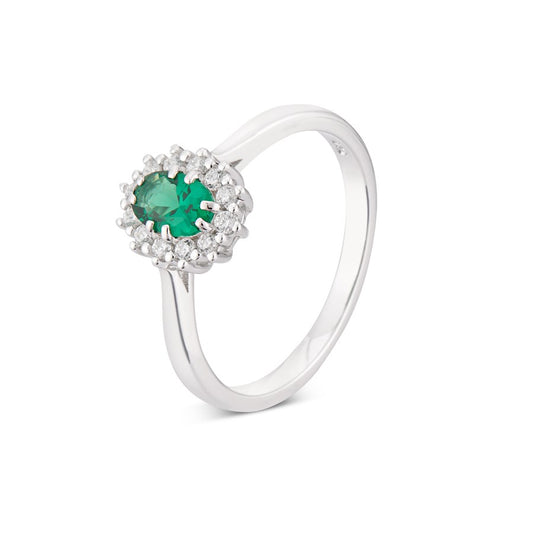 Argento Silver Emerald Oval Halo Ring