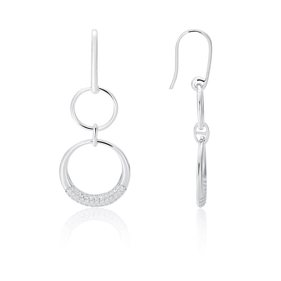 Argento Silver Double Drop Circle Earrings