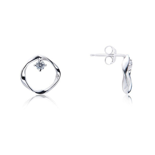 Argento Silver Twisted Circle Crystal Earrings