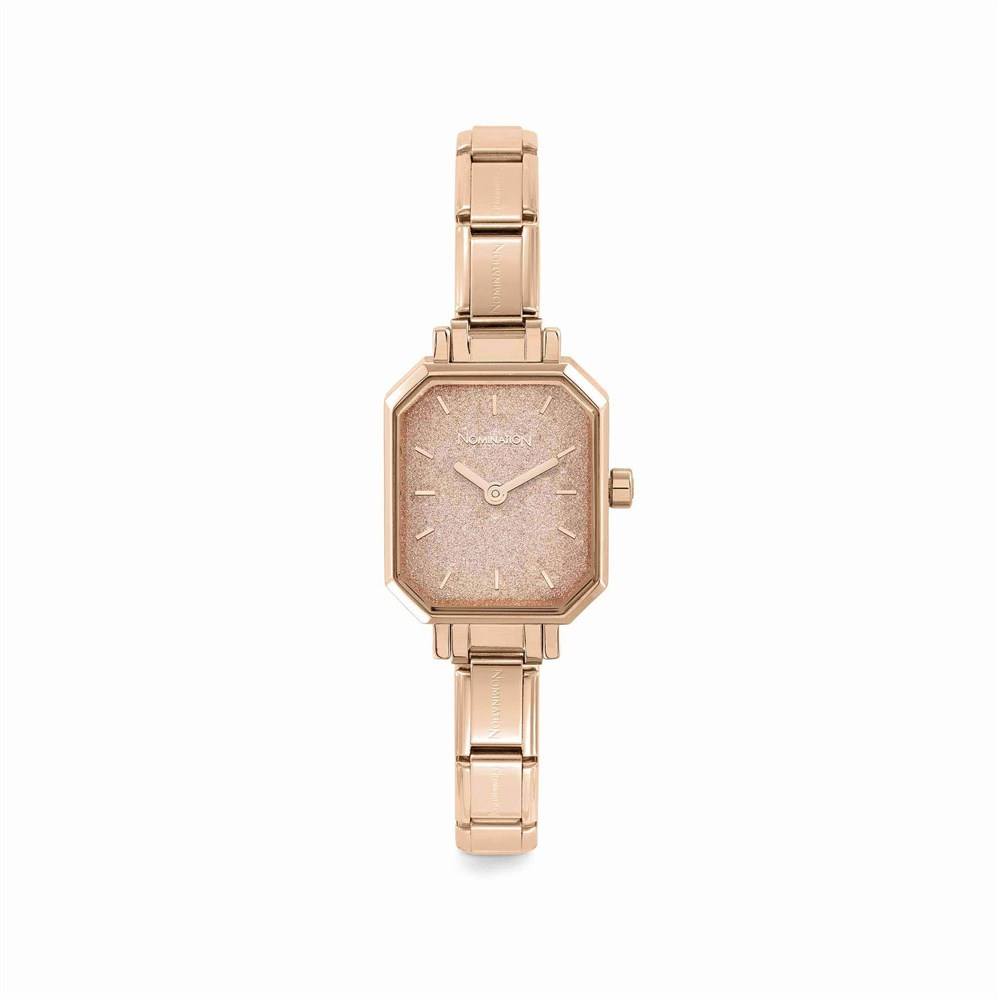 Nomination Paris Rose Gold Glitter Rectangular Watch 