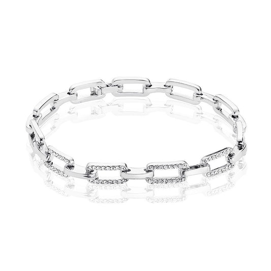 August Woods Silver Rectangle Crystal Link Bracelet 