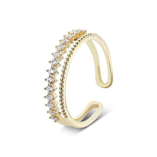 August Woods Gold Crystal Bar Adjustable Ring 