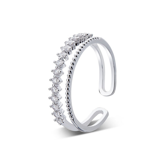 August Woods Silver Crystal Band Adjustable Ring 