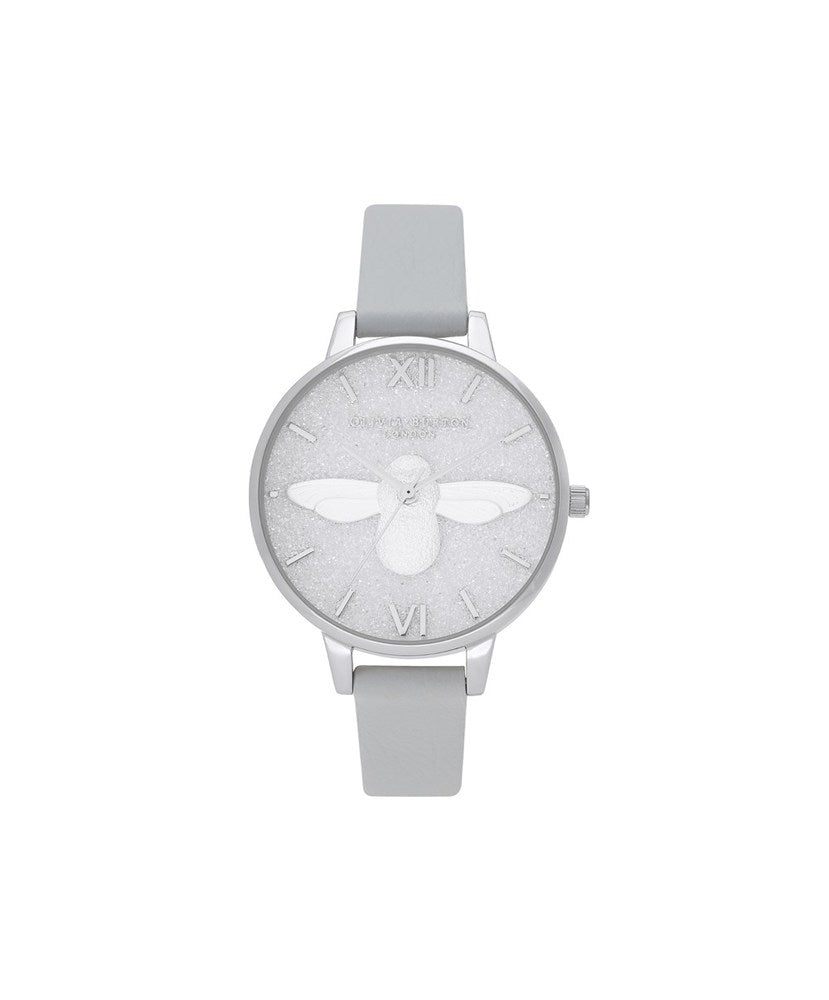 Olivia Burton 3D Bee Silver Glitter Eco Friendly Watch 