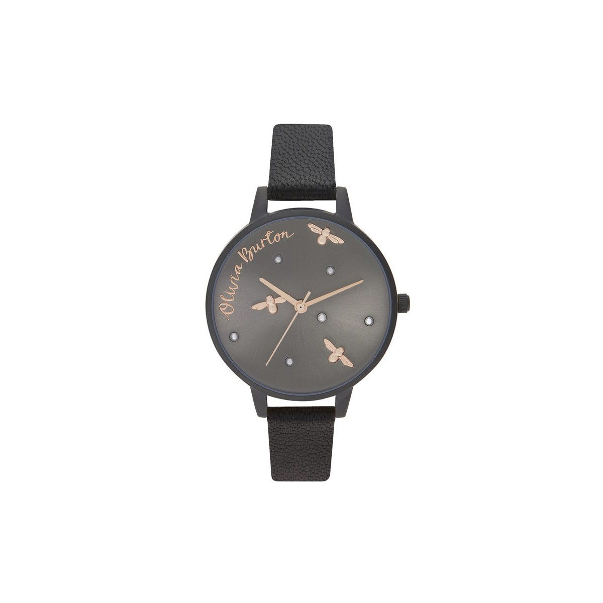 Olivia Burton Pearly Queen Matte Black & Rose Gold Watch