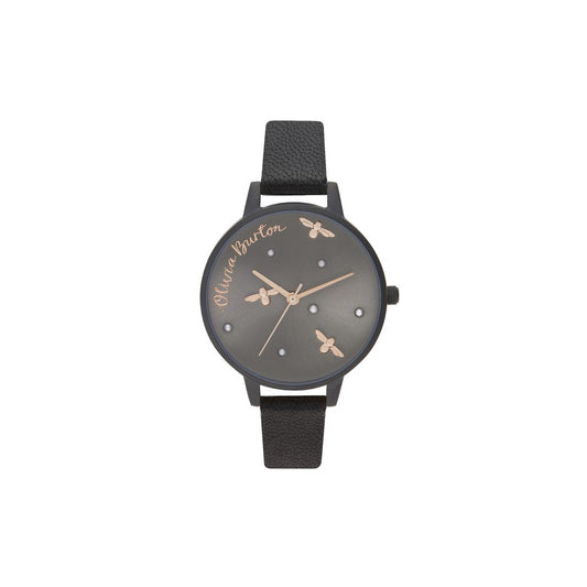 Olivia Burton Pearly Queen Matte Black & Rose Gold Watch