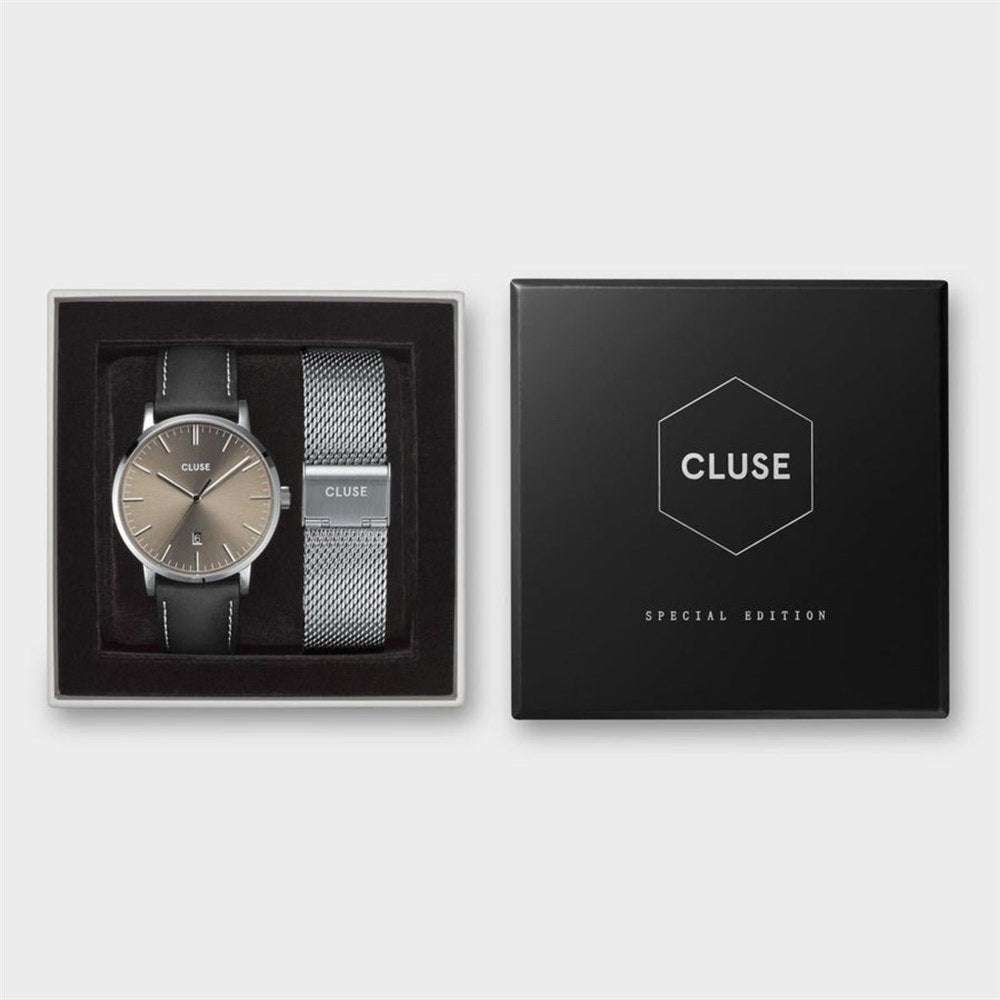 CLUSE Aravis Silver + Grey Men's Watch Set 