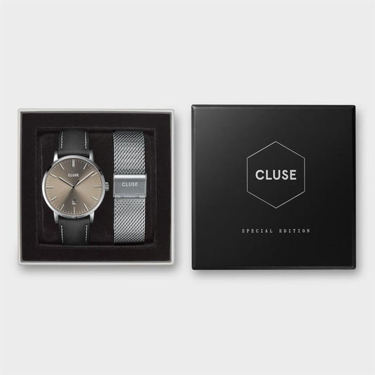 CLUSE Aravis Silver + Grey Men's Watch Set 