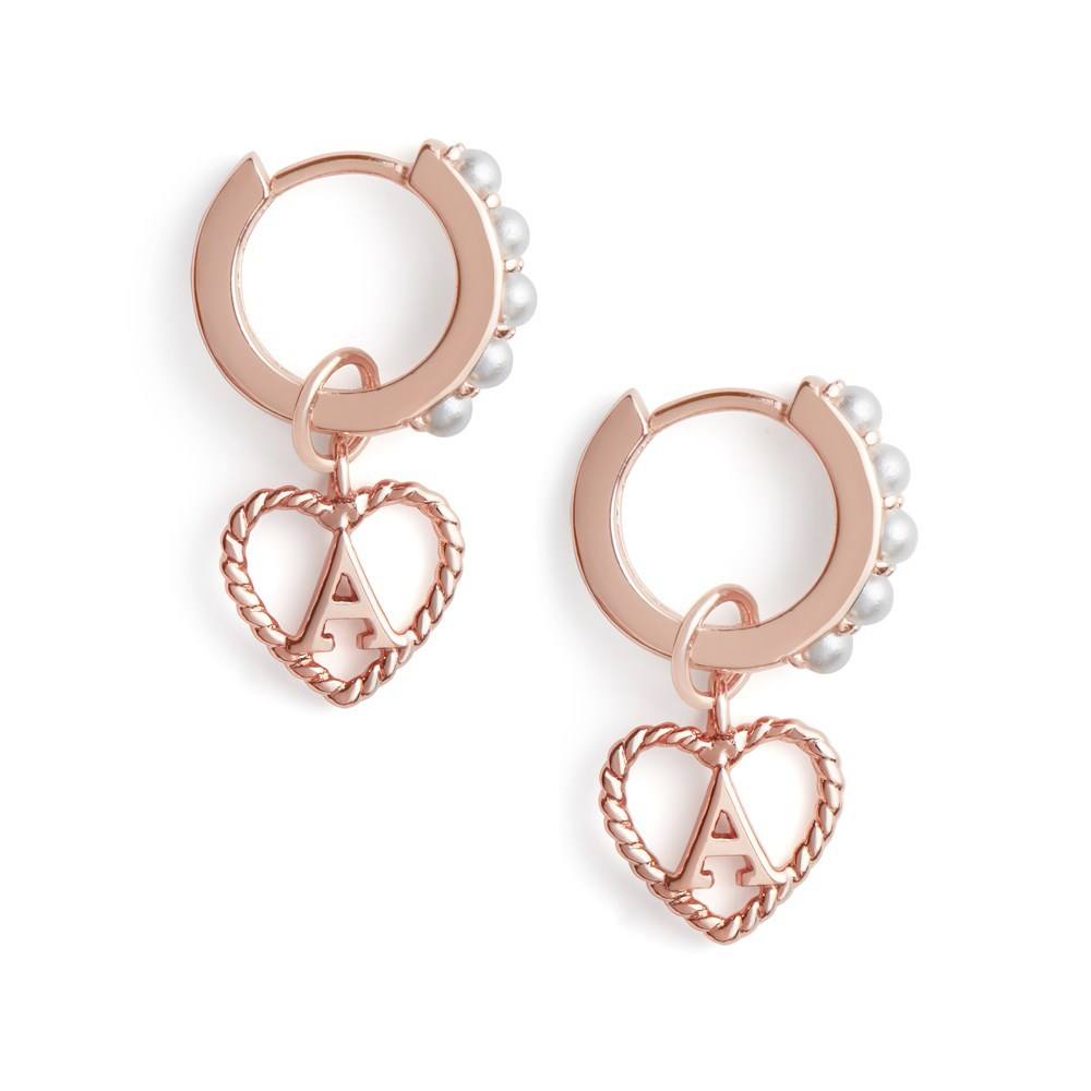 Olivia Burton Rose Gold Pearl A Initial Huggie Earrings