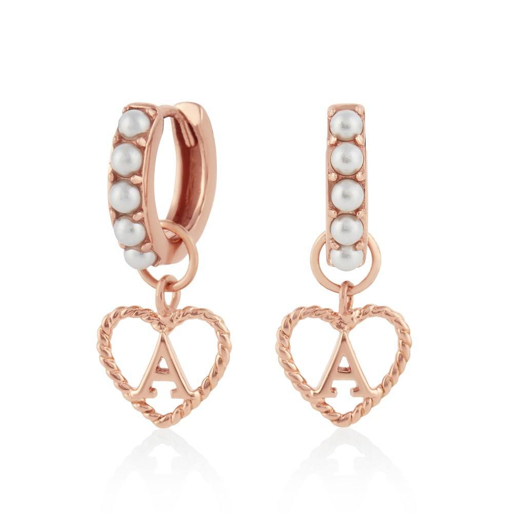 Olivia Burton Rose Gold Pearl A Initial Huggie Earrings